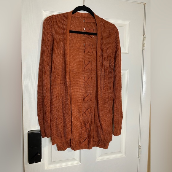 NWT Pinque Artisan Rust Braided Back Cardigan - Picture 2 of 2